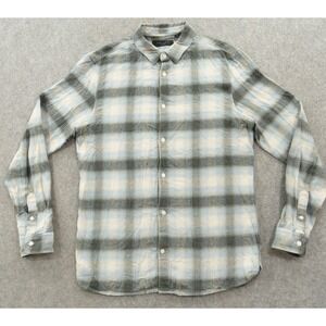 All Saints Shirt Mens Medium Gray Button Up Plaid Long Sleeve Streetwear Flannel